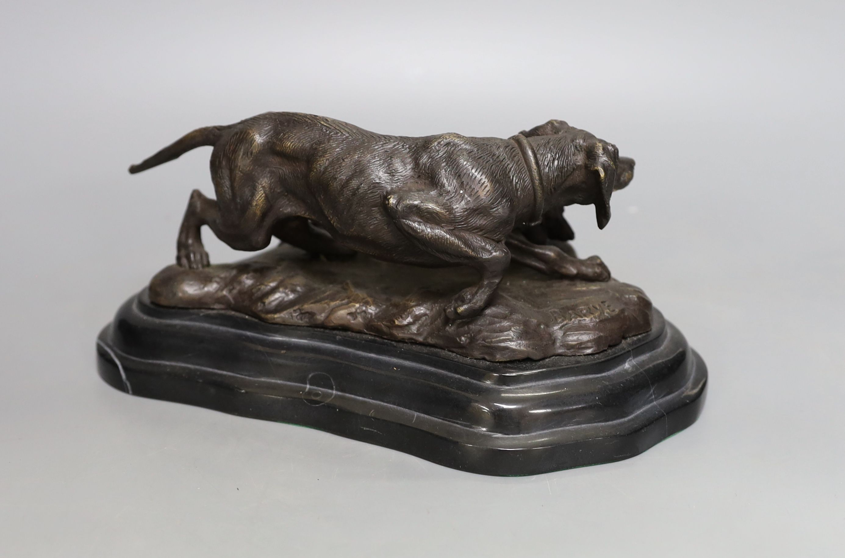 After Barye, bronze group of dogs - 11cm tall